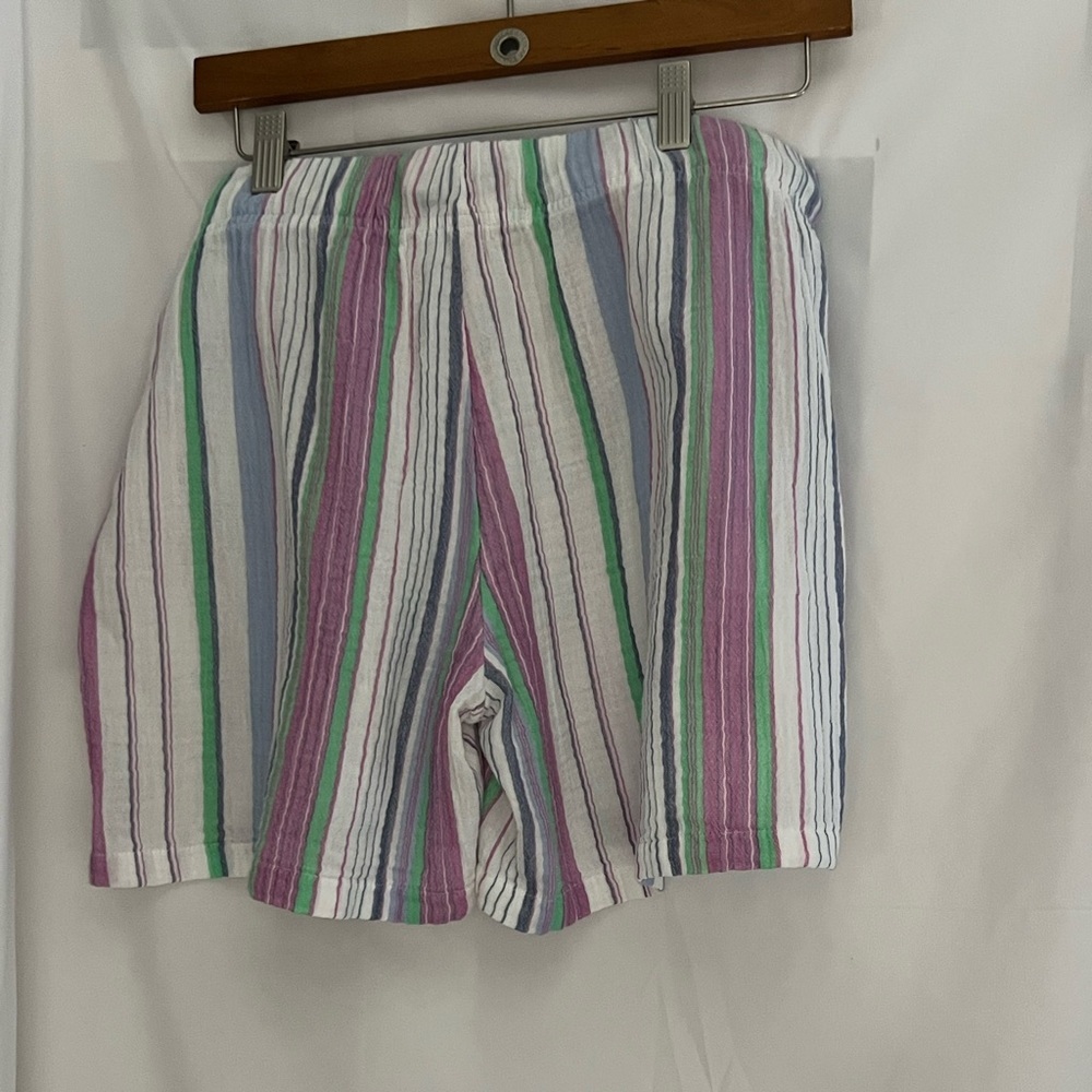 NWT Caslon stripped cotton shorts with front pockets teal/white/purple colored,M - Picture 6 of 6